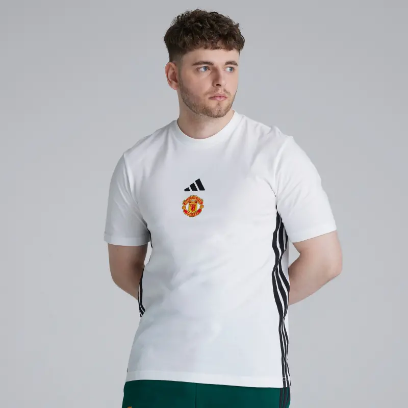 Manchester United x adidas Essentials 3-Stripes Single Jersey T-Shirt White-3645